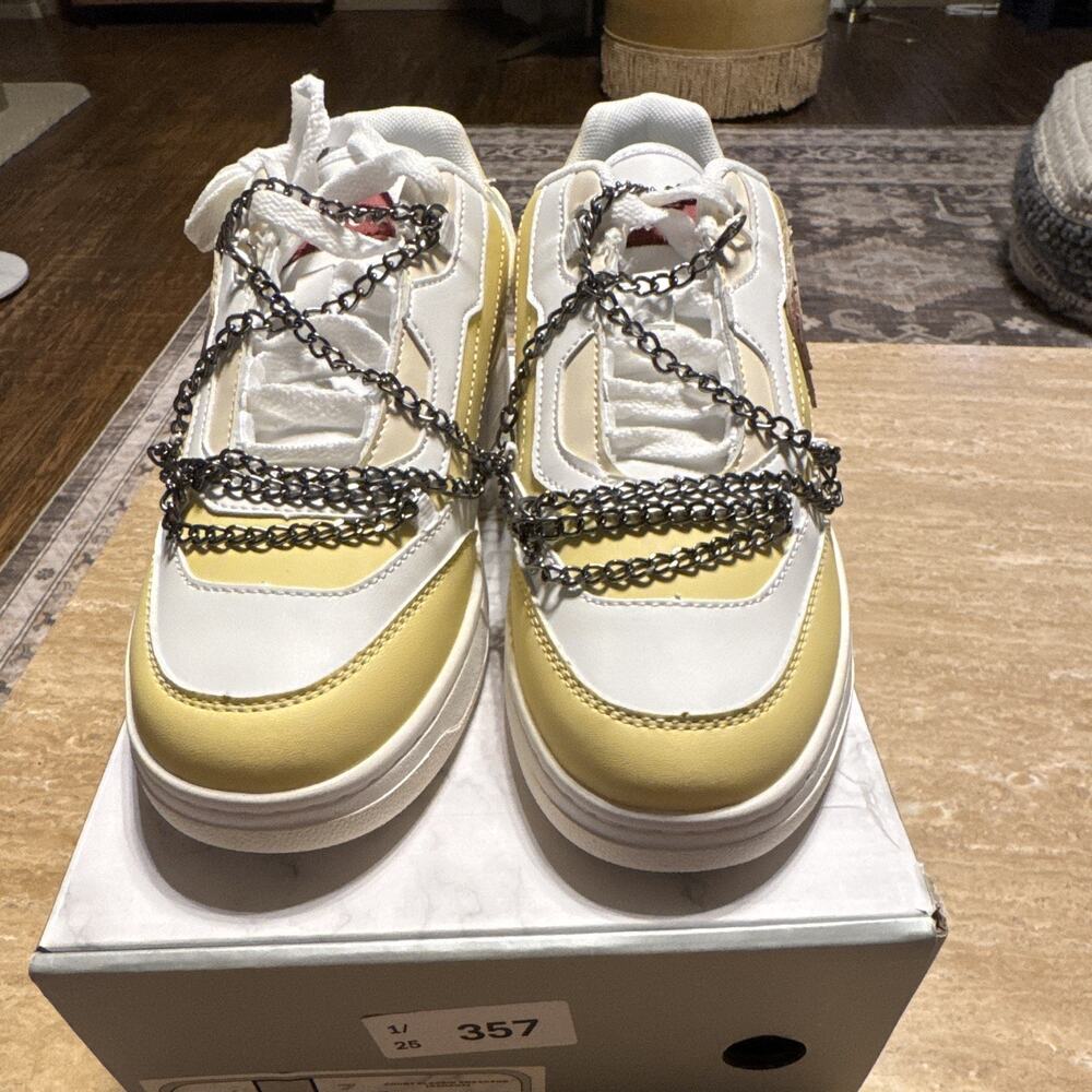 WATSON Men's Low Top Lace-Up Sneaker Skull Chain Yellow/White/Red - Picture 4 of 9